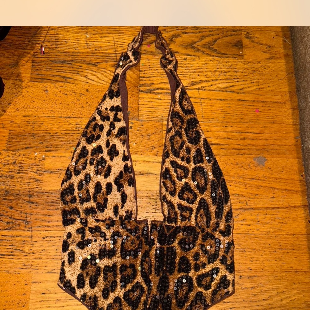 SHEIN Brown Leopard Sequin Hobo Bag